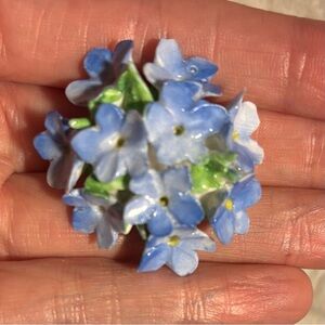 Vintage porcelain/fine china forget-me-not flower brooch, England hand painted
